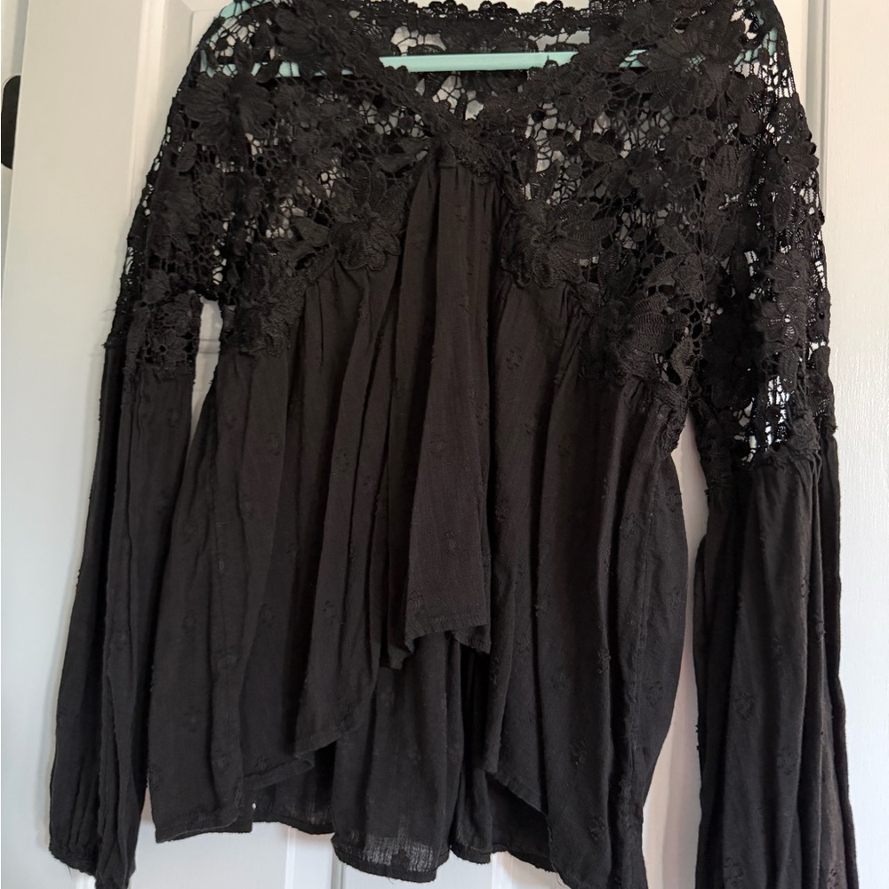 Free People Elegant Black Lace Women's Top